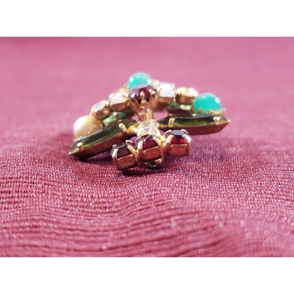 Vintage Unsigned Multi Colored Faux Pearl, Rhinestone, Bead Tree Pin/Brooch